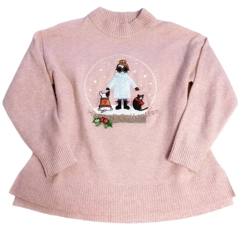 [BUNJANG] Fairy Point Pink Knit Sweater / 일본 히메갸루 페어리 포인트 자수 디테일 진주 핑크 니트