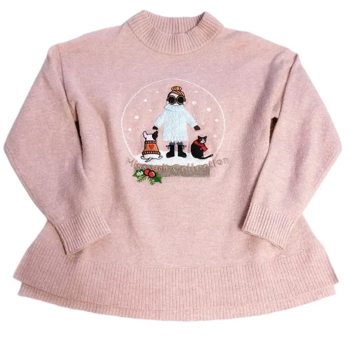 [BUNJANG] Fairy Point Pink Knit Sweater / 일본 히메갸루 페어리 포인트 자수 디테일 진주 핑크 니트