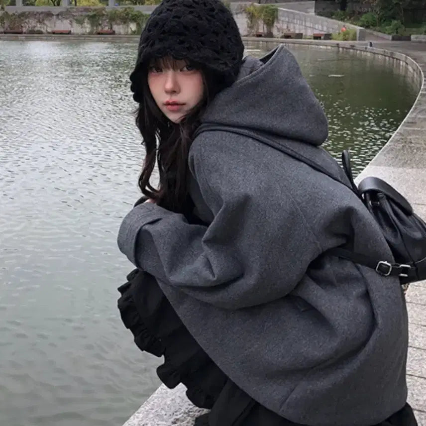 [BUNJANG] Anyone More Meavin High Neck Quilted Half Hood Coat / 애니원모어 메빈 하이넥 누빔 하프 후드 코트