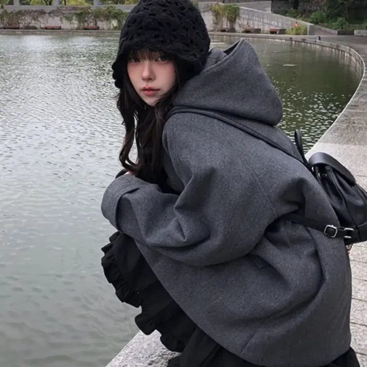 [BUNJANG] Anyone More Meavin High Neck Quilted Half Hood Coat / 애니원모어 메빈 하이넥 누빔 하프 후드 코트