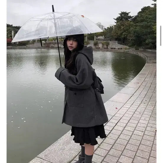 [BUNJANG] Anyone More Meavin High Neck Quilted Half Hood Coat / 애니원모어 메빈 하이넥 누빔 하프 후드 코트
