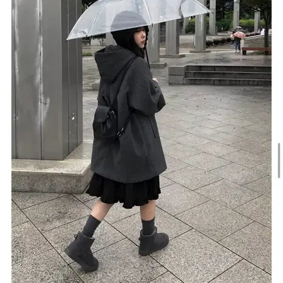 [BUNJANG] Anyone More Meavin High Neck Quilted Half Hood Coat / 애니원모어 메빈 하이넥 누빔 하프 후드 코트