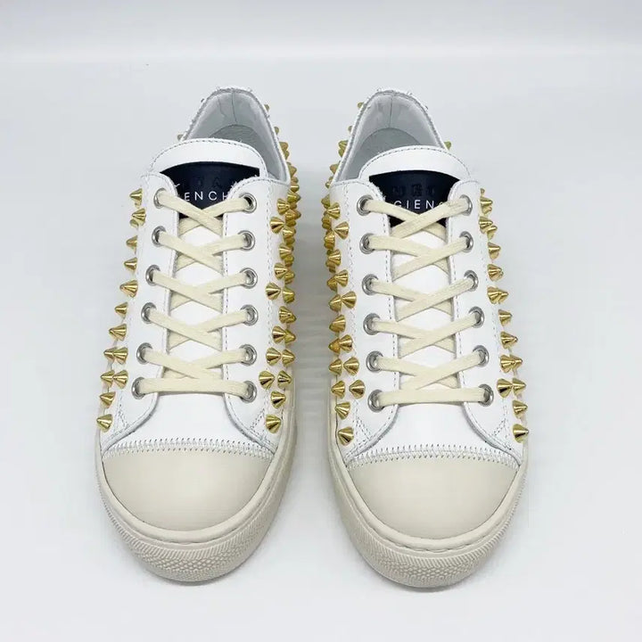 [BUNJANG] Zenchi Gold Studded Leather Low-Top Sneakers / [정품새상품] 젠치 남성 스니커즈 골드 스터드 화이트 레더 로우탑 40"