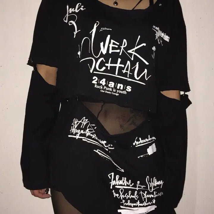 [BUNJANG] 24ans Lettering Custom Unbalanced Long Sleeve / 24ans 레터링 커스텀 언발 롱 슬리브