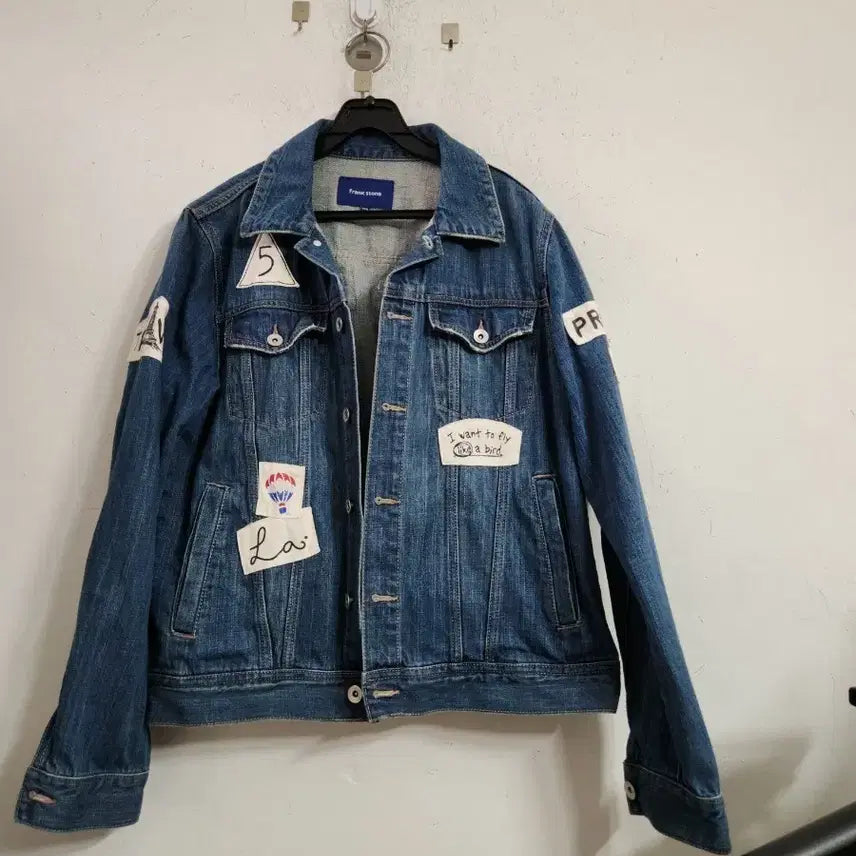 [BUNJANG] Frank Stone Denim Jacket with Patches / 프랭크스톤 데님 자켓 청자켓 패치 장식