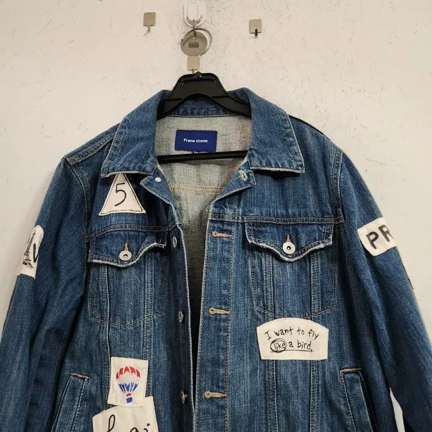 [BUNJANG] Frank Stone Denim Jacket with Patches / 프랭크스톤 데님 자켓 청자켓 패치 장식