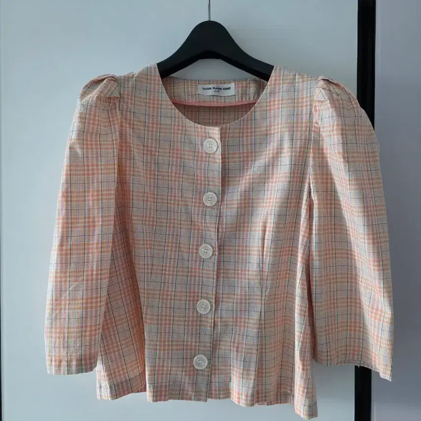 [BUNJANG] Your Name Here Orange Check Blouse / 유어네임히어  블라우스