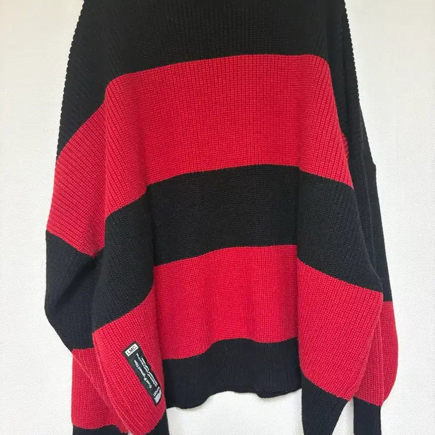 [BUNJANG] LMC Red Black Stripe Knit Sweater / LMC 레드 블랙 스트라이프 니트 1사이즈