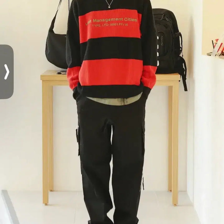 [BUNJANG] LMC Red Black Stripe Knit Sweater / LMC 레드 블랙 스트라이프 니트 1사이즈