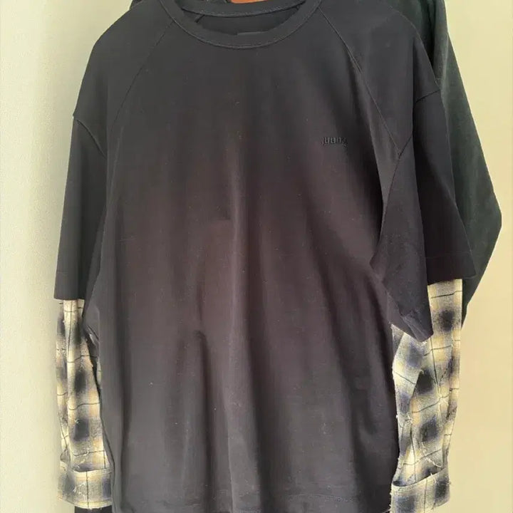 [BUNJANG] Juun.J Check Dual Sleeve Long Sleeve Navy / 준지 체크 듀얼 슬리브 롱슬리브 네이비