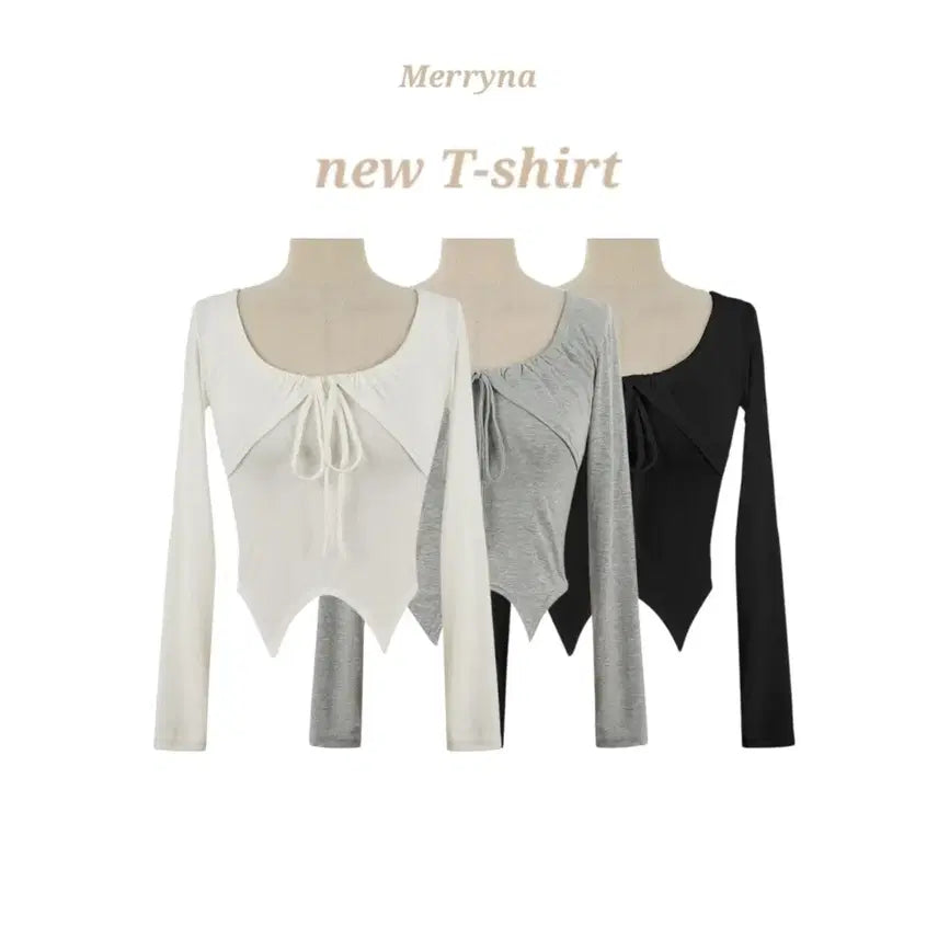[SOLD OUT] (빠른배송/국내제작) 리본 셔링 트임 크롭 티 3color