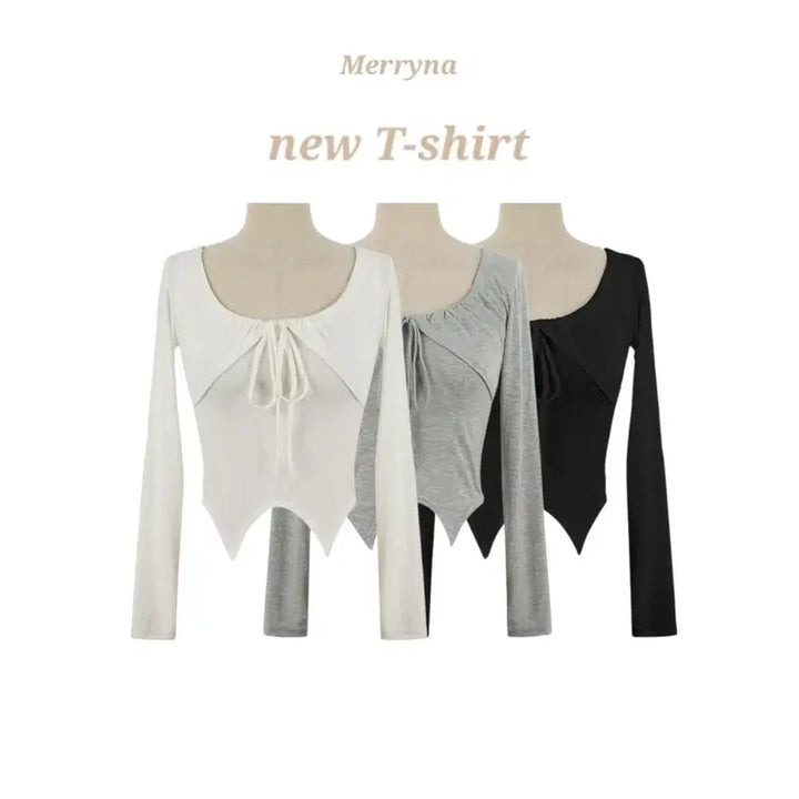 [SOLD OUT] (빠른배송/국내제작) 리본 셔링 트임 크롭 티 3color
