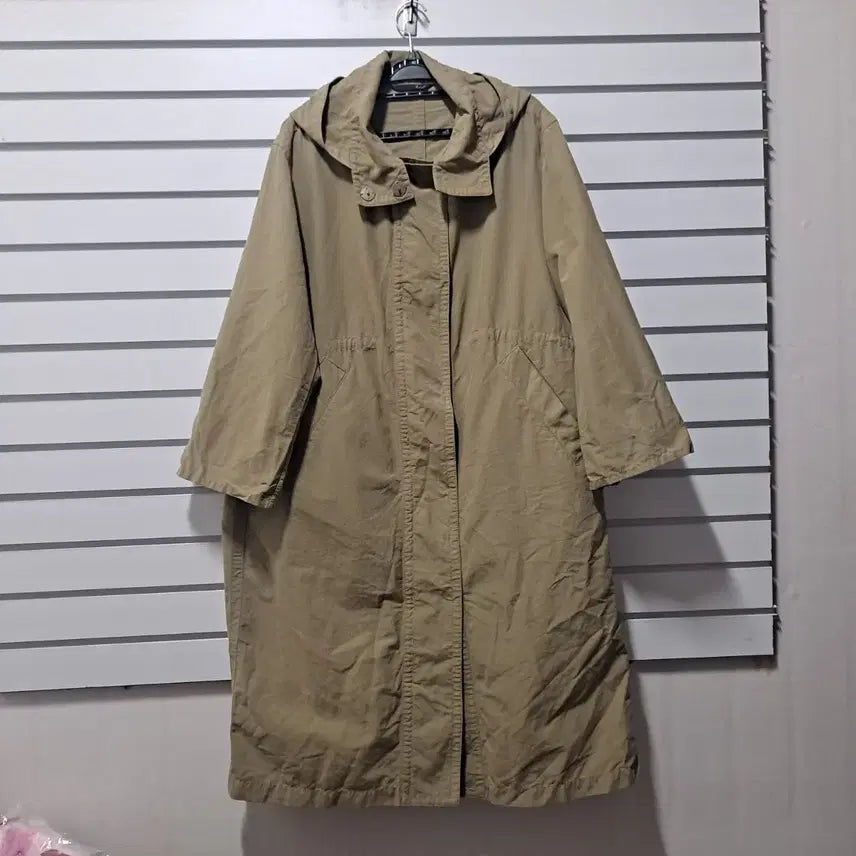[BUNJANG] Unbranded Khaki Cotton Hooded Long Coat / 여성 카키 면 후드 롱코트88/옷장꾸미기