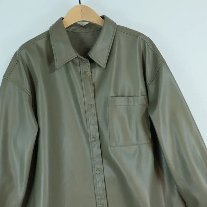[BUNJANG] Eco-Leather Oversized Shirt Jacket / 그레이 에코레더 셔츠 자켓 오버핏 레더셔츠 간절기 아우터