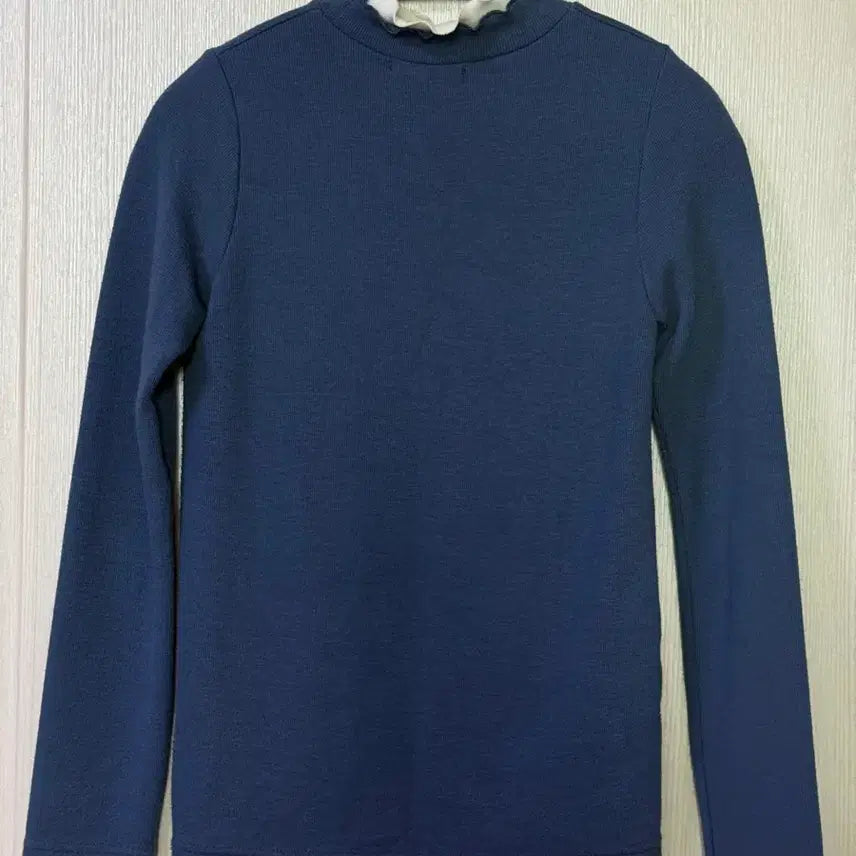 [BUNJANG] Navy Frill Neck Long Sleeve T-shirt / 네이비 프릴넥 긴팔 티셔츠