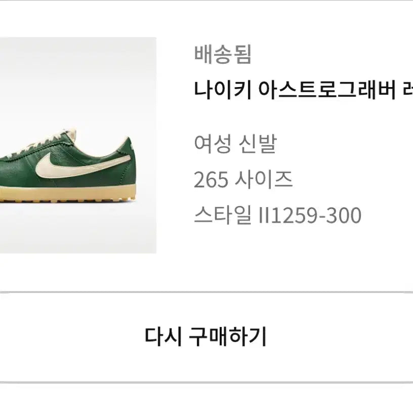 [BUNJANG] Nike Astrograbber Leather Green 265 Shoes / 나이키 아스트로그래버 레더 그린 265