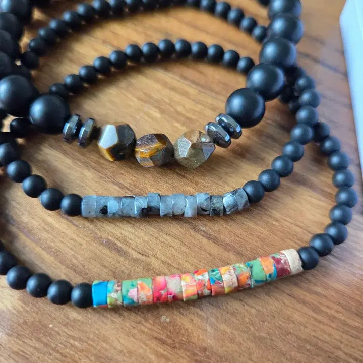 [BUNJANG] Natural Stone Bracelet Set (Obsidian / Tiger Eye / Black Onyx) Unisex / 남녀 공용 천연석 팔찌 (흑요석 / 호안석 / 블랙오닉스)