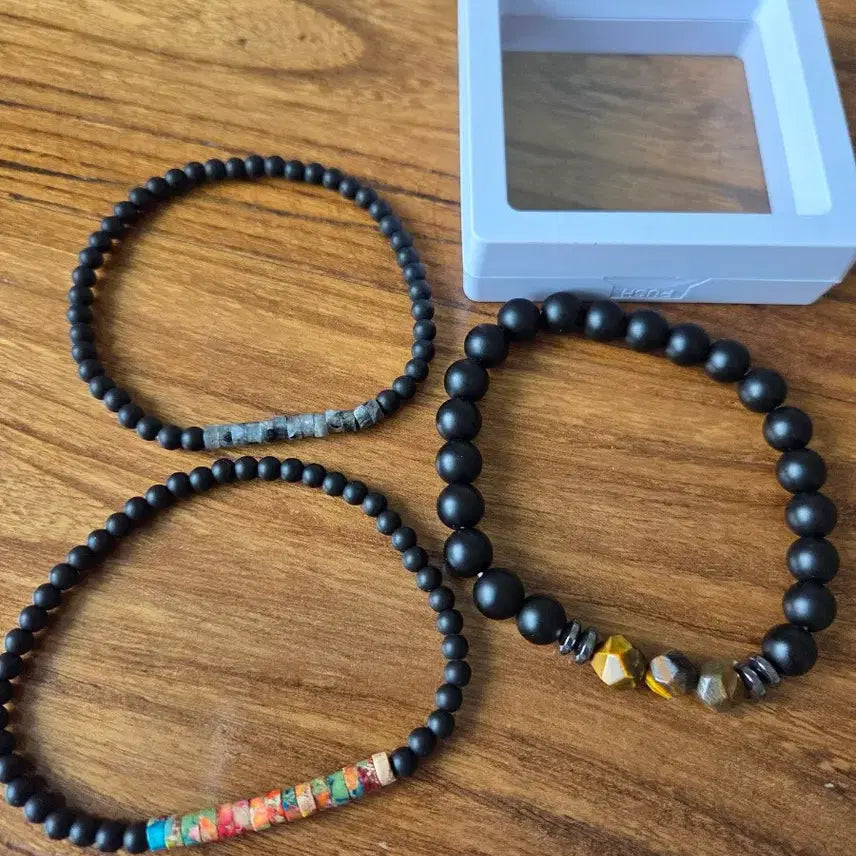 [BUNJANG] Natural Stone Bracelet Set (Obsidian / Tiger Eye / Black Onyx) Unisex / 남녀 공용 천연석 팔찌 (흑요석 / 호안석 / 블랙오닉스)