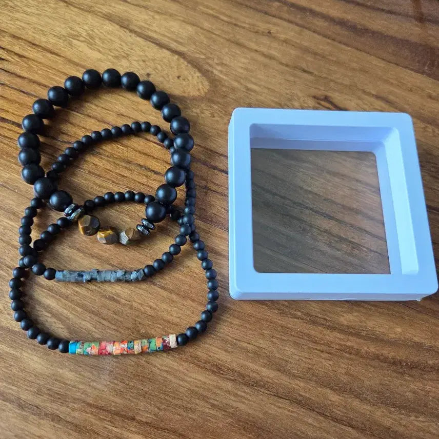 [BUNJANG] Natural Stone Bracelet Set (Obsidian / Tiger Eye / Black Onyx) Unisex / 남녀 공용 천연석 팔찌 (흑요석 / 호안석 / 블랙오닉스)