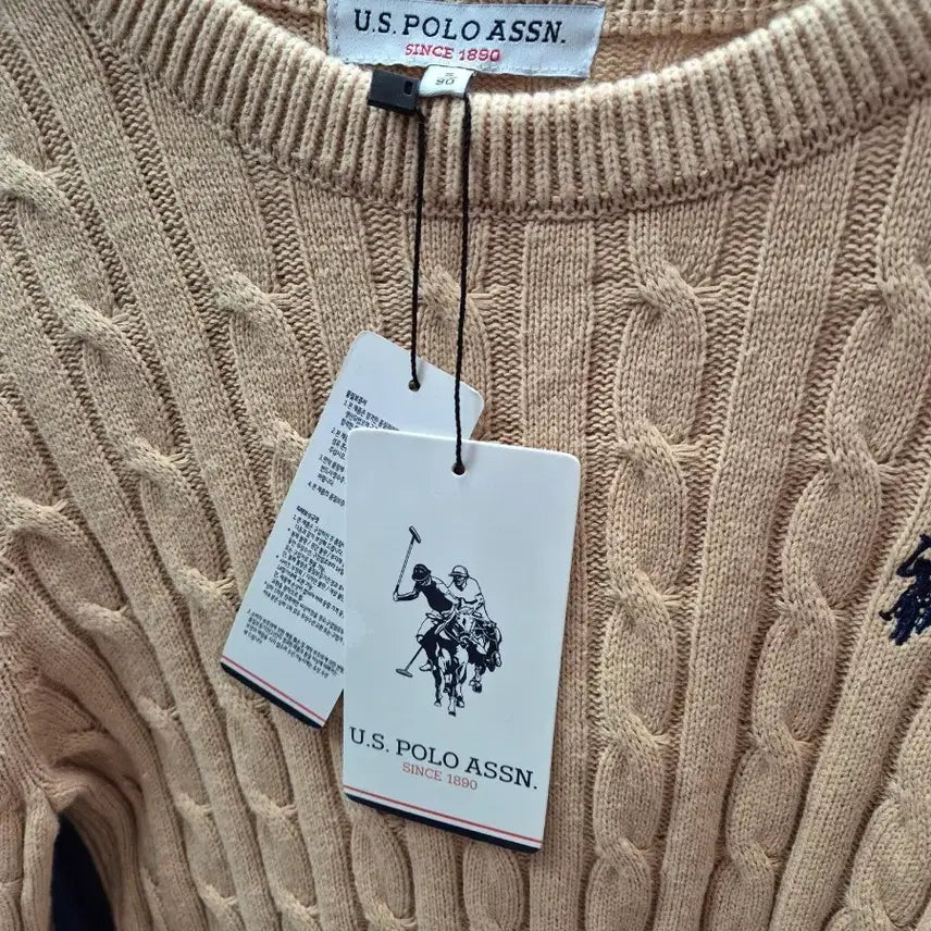 [BUNJANG] U.S. Polo Assn. Cable Knit Sweater Beige Size 90 / U.S. 폴로 아슨 케이블 니트 베이지
