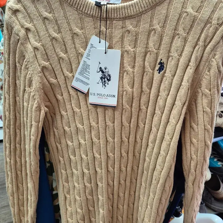 [BUNJANG] U.S. Polo Assn. Cable Knit Sweater Beige Size 90 / U.S. 폴로 아슨 케이블 니트 베이지