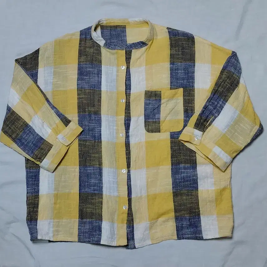 [BUNJANG] Vintage Japanese India Cotton 100% Block Check Band Collar Shirt / [XL] 일본 빈티지 인도 면 100% 블록 체크 밴드카라 셔츠