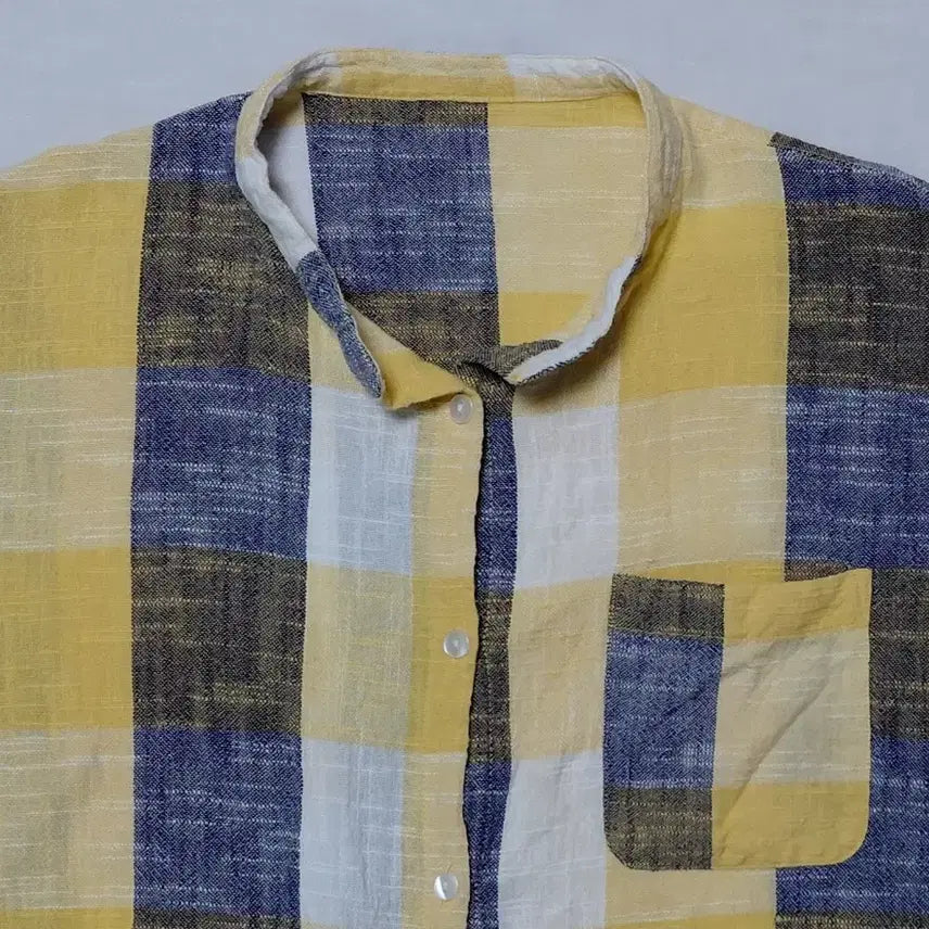 [BUNJANG] Vintage Japanese India Cotton 100% Block Check Band Collar Shirt / [XL] 일본 빈티지 인도 면 100% 블록 체크 밴드카라 셔츠