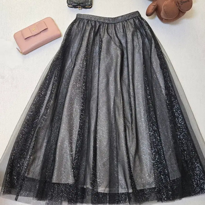 [BUNJANG] Ivana Helsinki Black Pearl Long Chiffon Skirt / 44 이바나헬싱키 블랙 펄 롱 샤스커트 32사이즈(61cm)