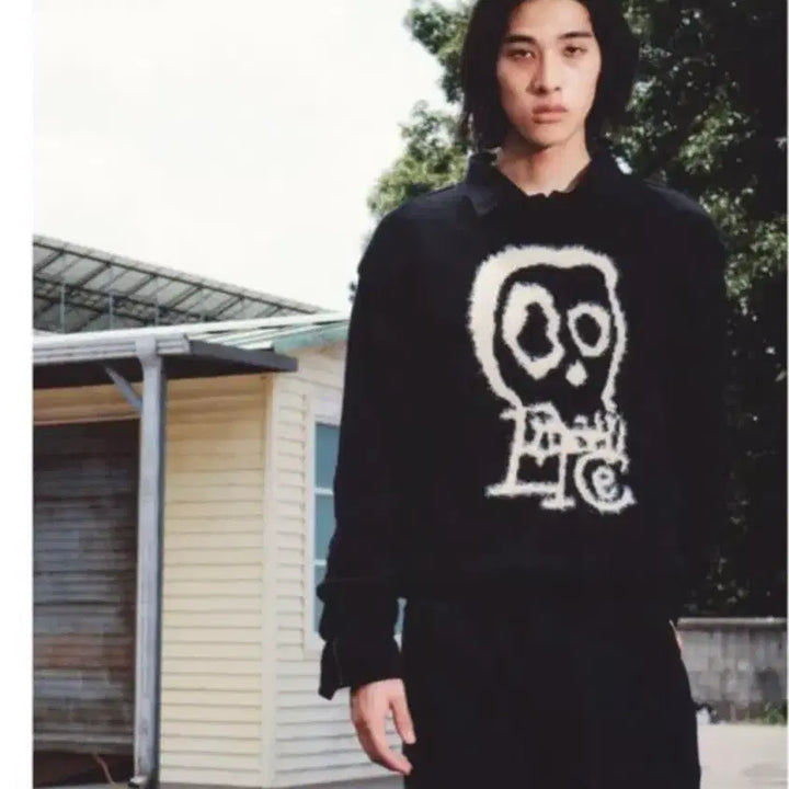 [BUNJANG] Etce Skull Cotton Knit Black / Etce 스컬 코튼 니트 블랙