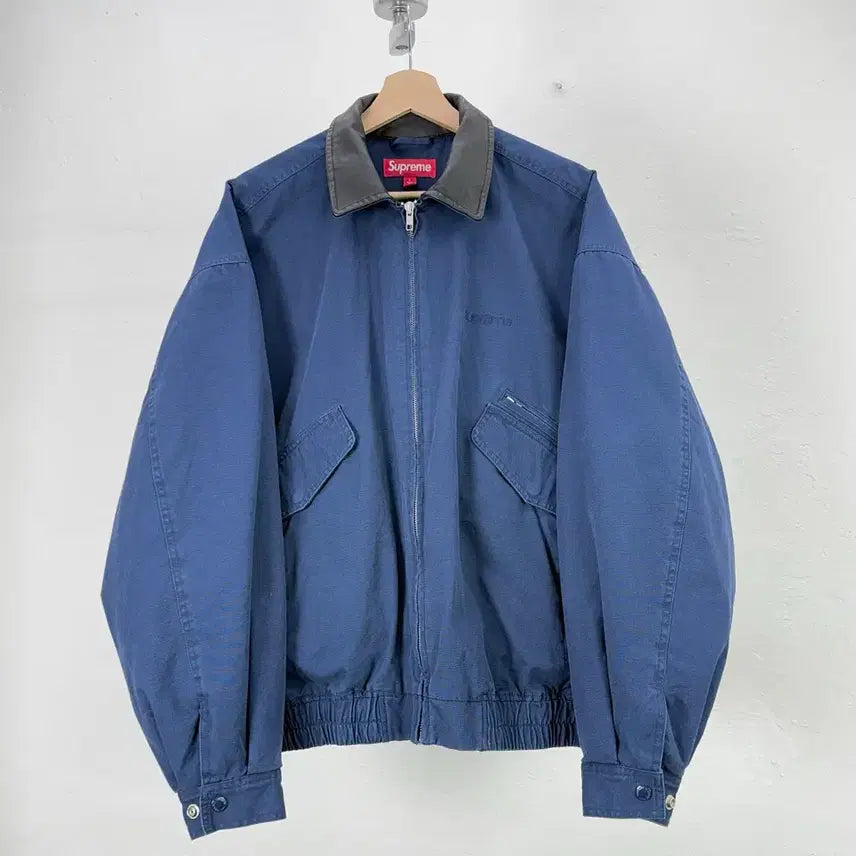 [BUNJANG] Supreme 24FW Leather Collar Utility Jacket Navy / 슈프림 24fw 레더 카라 유틸리티 자켓 네이비