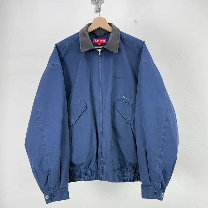 [BUNJANG] Supreme 24FW Leather Collar Utility Jacket Navy / 슈프림 24fw 레더 카라 유틸리티 자켓 네이비