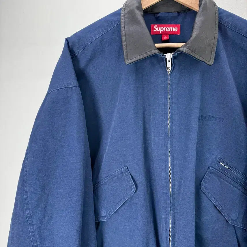 [BUNJANG] Supreme 24FW Leather Collar Utility Jacket Navy / 슈프림 24fw 레더 카라 유틸리티 자켓 네이비