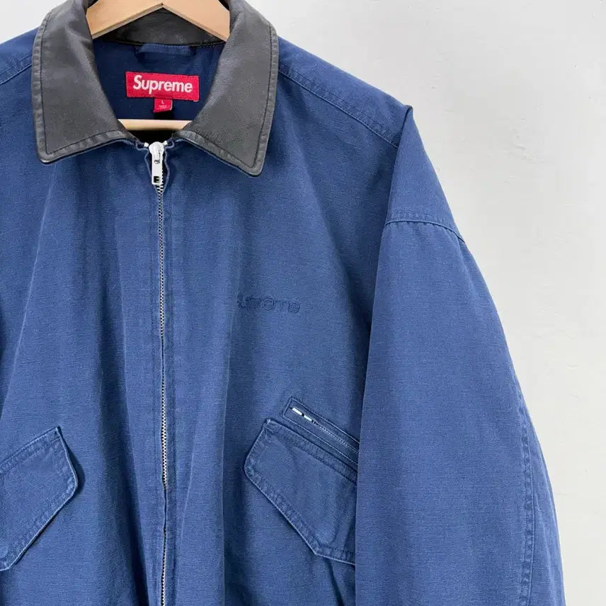 [BUNJANG] Supreme 24FW Leather Collar Utility Jacket Navy / 슈프림 24fw 레더 카라 유틸리티 자켓 네이비
