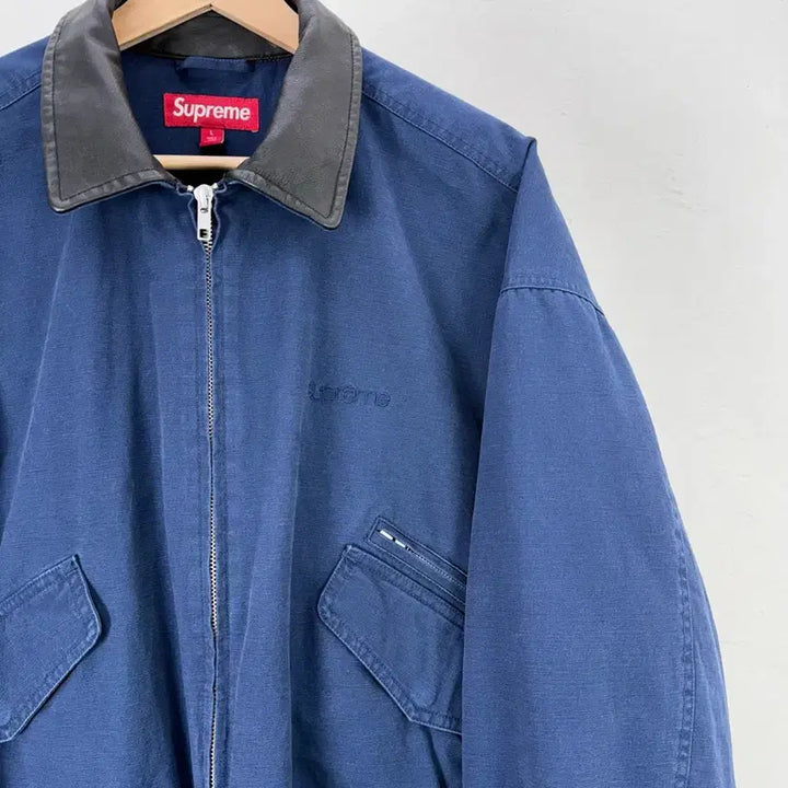 [BUNJANG] Supreme 24FW Leather Collar Utility Jacket Navy / 슈프림 24fw 레더 카라 유틸리티 자켓 네이비