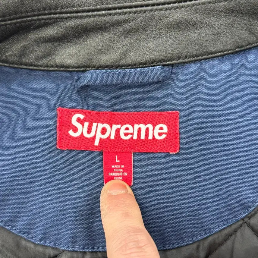[BUNJANG] Supreme 24FW Leather Collar Utility Jacket Navy / 슈프림 24fw 레더 카라 유틸리티 자켓 네이비