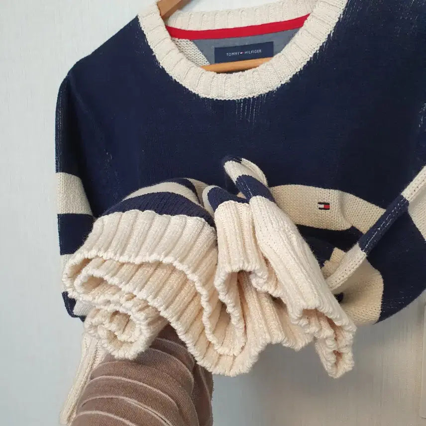 [BUNJANG] Tommy Hilfiger Striped Knit Long Sleeve T-shirt / 백화점완벽새상품)타미힐피거 스트라이프 니트 긴팔티 L