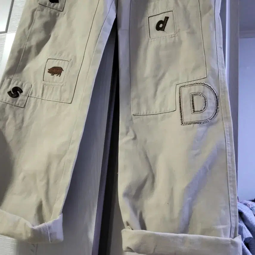 [BUNJANG] Beige Patch Detail Cotton Pants / 패치 디테일 베이지 면바지