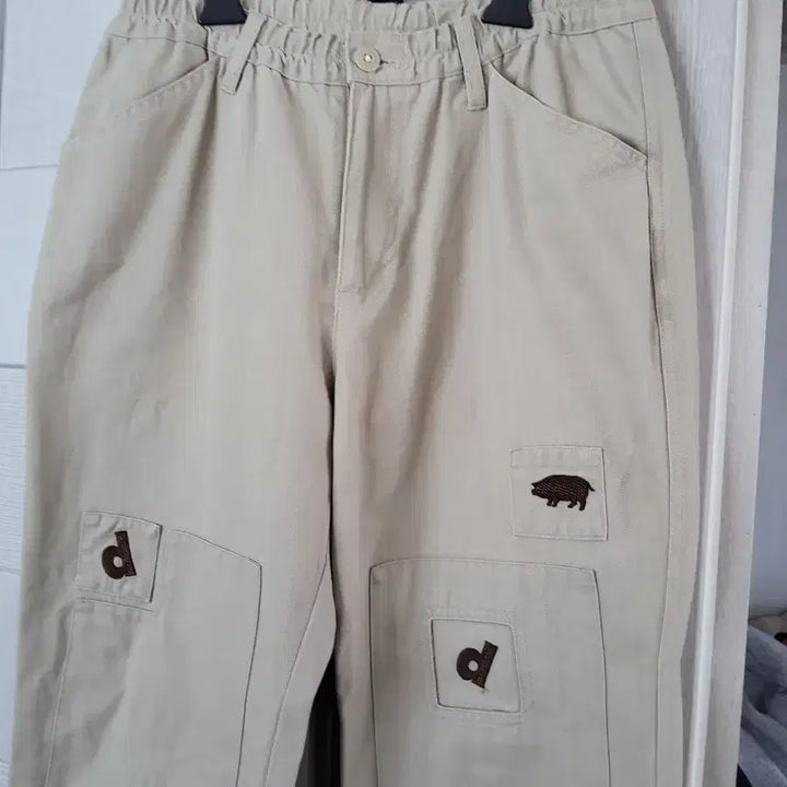 [BUNJANG] Beige Patch Detail Cotton Pants / 패치 디테일 베이지 면바지