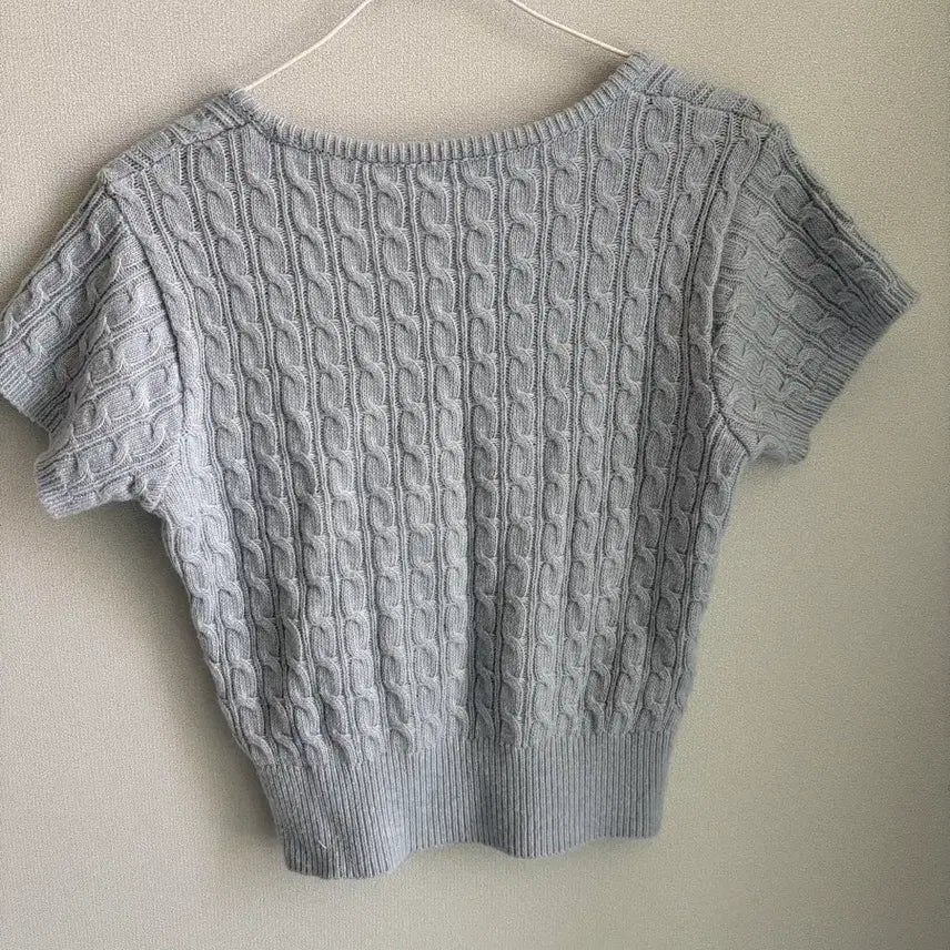 [BUNJANG] Cable Knit Sky Blue Short Sleeve Top / 케이블 니트 반팔