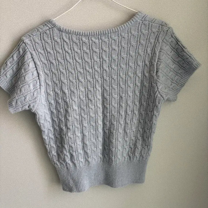 [BUNJANG] Cable Knit Sky Blue Short Sleeve Top / 케이블 니트 반팔