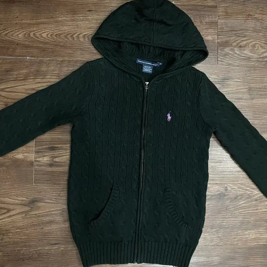 [BUNJANG] Polo Ralph Lauren Cable Knit Hoodie Zip Up Jacket / 폴로 랄프로렌 블랙 케이블 니트 후드집업