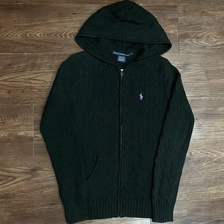 [BUNJANG] Polo Ralph Lauren Cable Knit Hoodie Zip Up Jacket / 폴로 랄프로렌 블랙 케이블 니트 후드집업