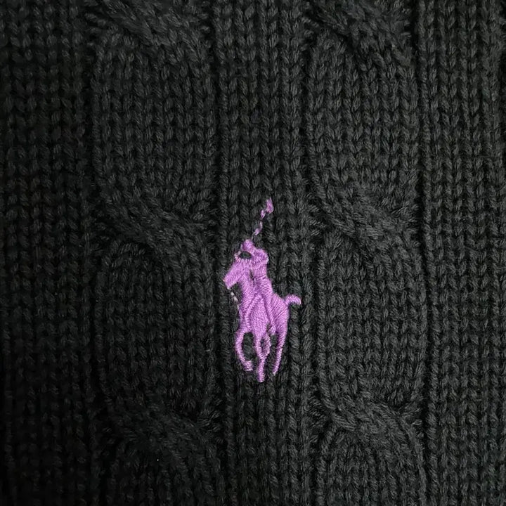 [BUNJANG] Polo Ralph Lauren Cable Knit Hoodie Zip Up Jacket / 폴로 랄프로렌 블랙 케이블 니트 후드집업