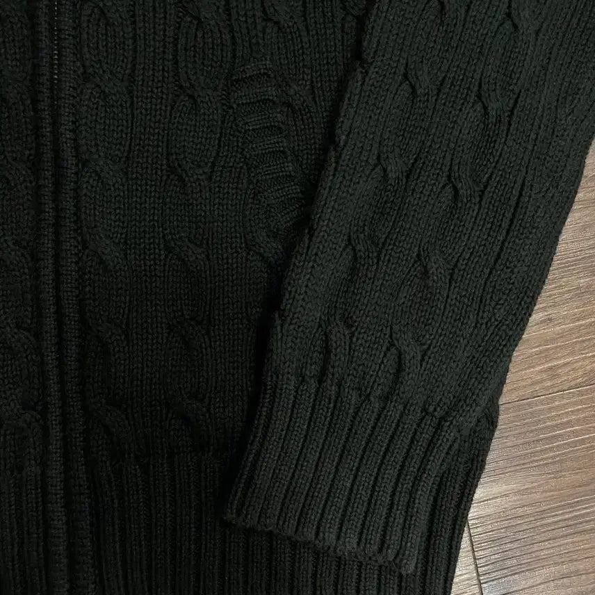 [BUNJANG] Polo Ralph Lauren Cable Knit Hoodie Zip Up Jacket / 폴로 랄프로렌 블랙 케이블 니트 후드집업