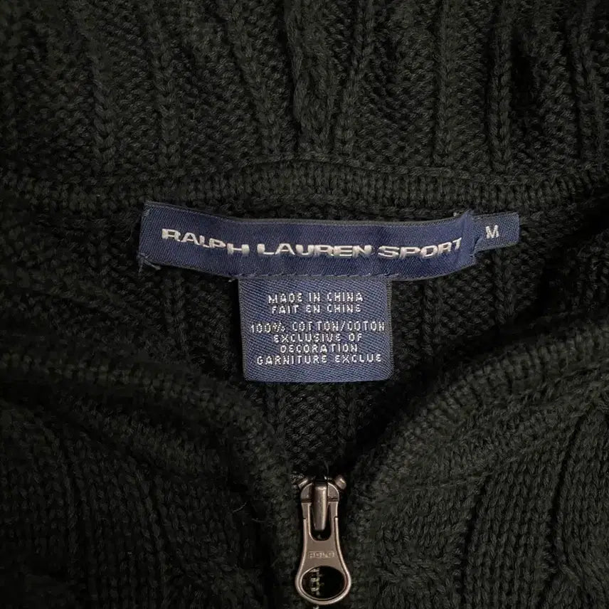 [BUNJANG] Polo Ralph Lauren Cable Knit Hoodie Zip Up Jacket / 폴로 랄프로렌 블랙 케이블 니트 후드집업