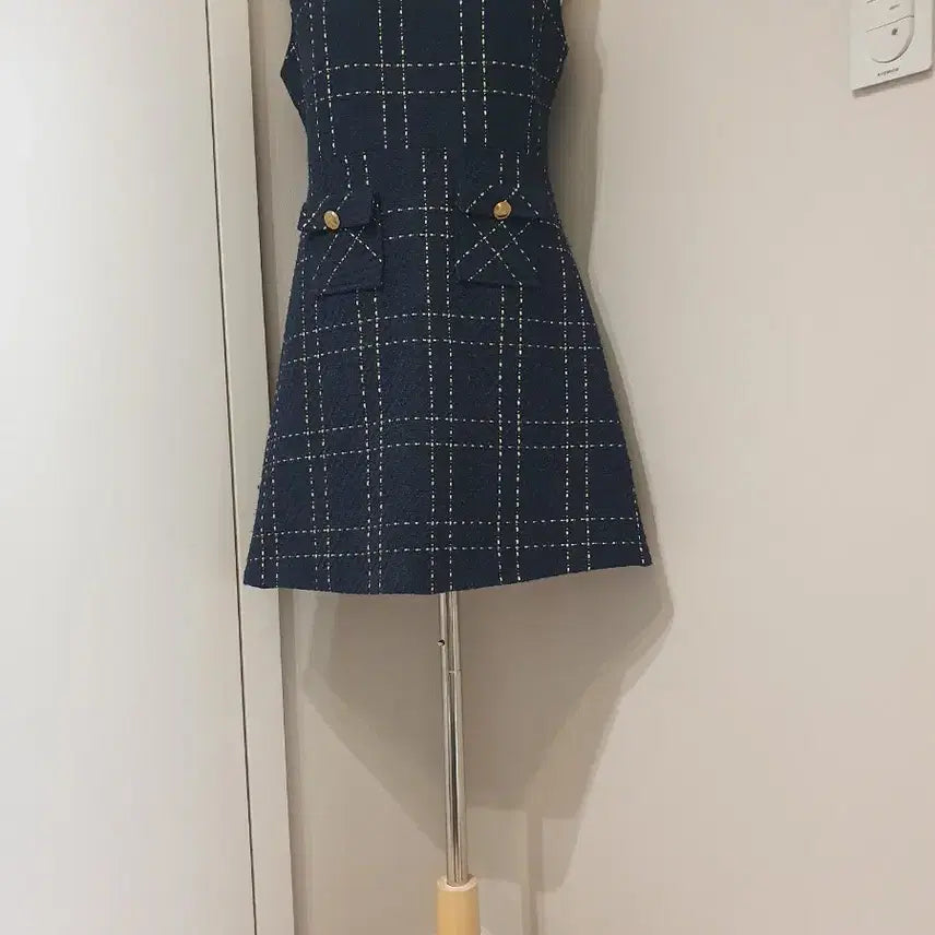 [BUNJANG] Navy Tweed Mini Dress / 체크 패턴 미니 원피스