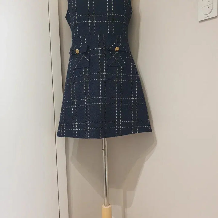 [BUNJANG] Navy Tweed Mini Dress / 체크 패턴 미니 원피스