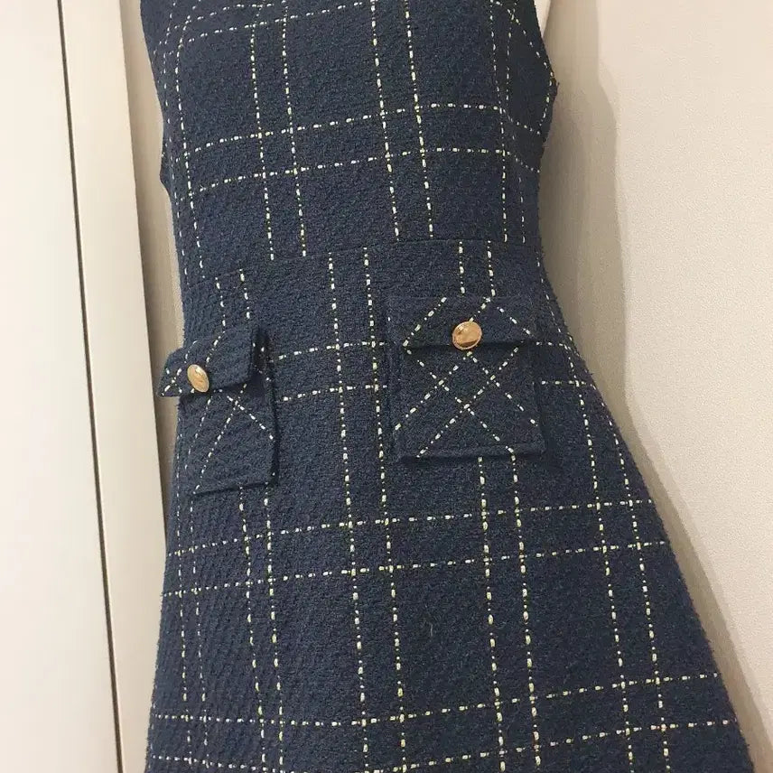 [BUNJANG] Navy Tweed Mini Dress / 체크 패턴 미니 원피스
