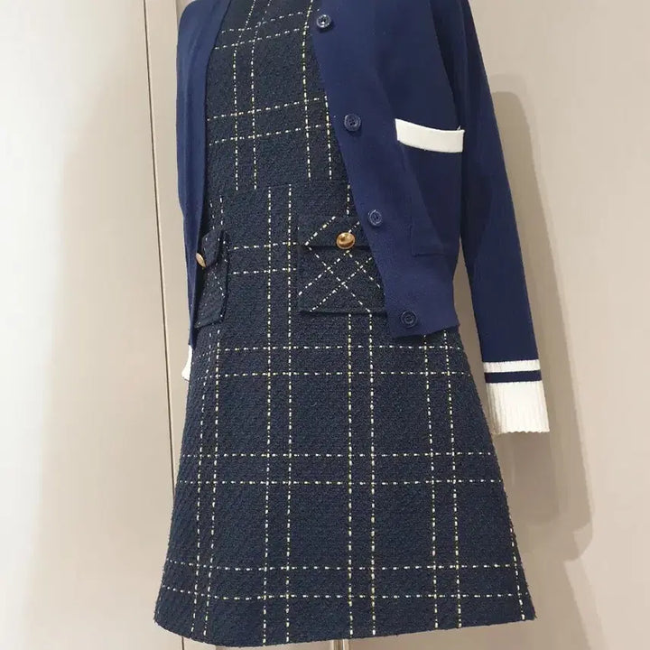 [BUNJANG] Navy Tweed Mini Dress / 체크 패턴 미니 원피스
