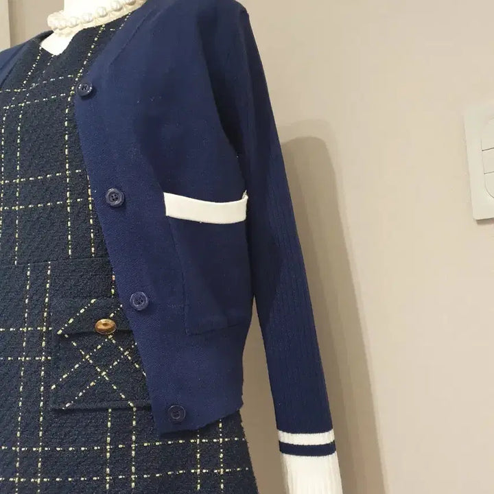 [BUNJANG] Navy Tweed Mini Dress / 체크 패턴 미니 원피스